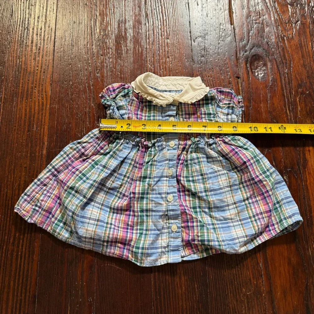 Ralph Lauren Plaid Dress Baby Girl 3M Multi-color Madras Peter Pan Collar